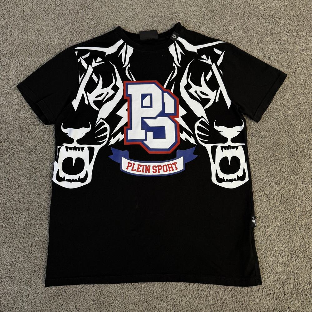 Philipp Plein Sport Shirt Mens M Black PS Tiger Graphic Crew Neck Stretch